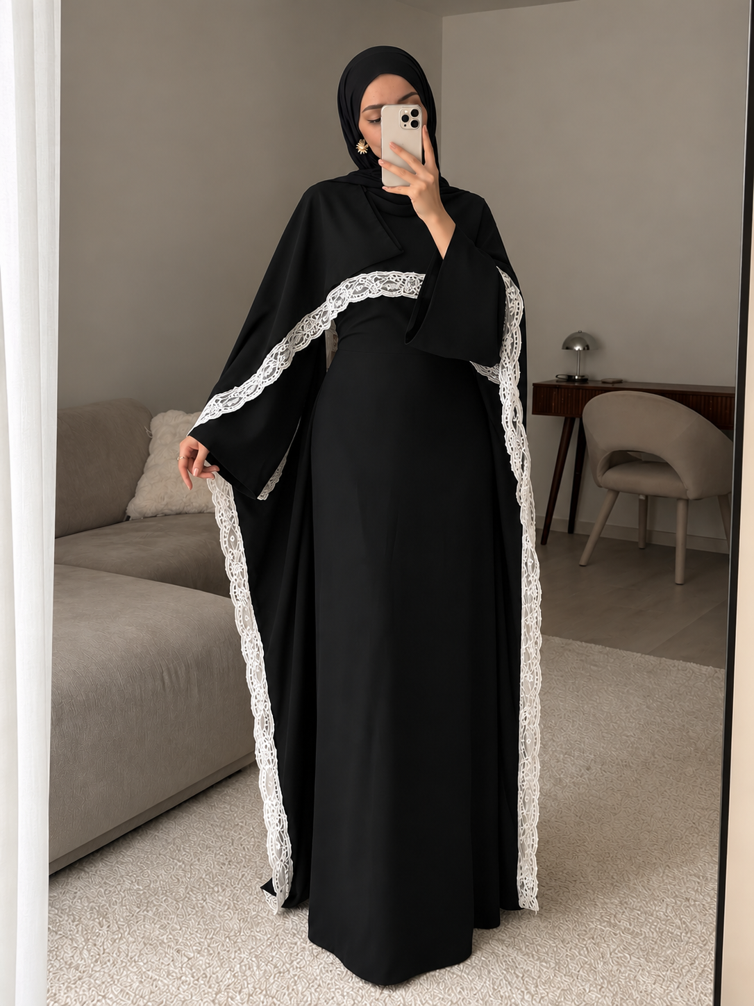 Abaya mit Spitzen-Cape