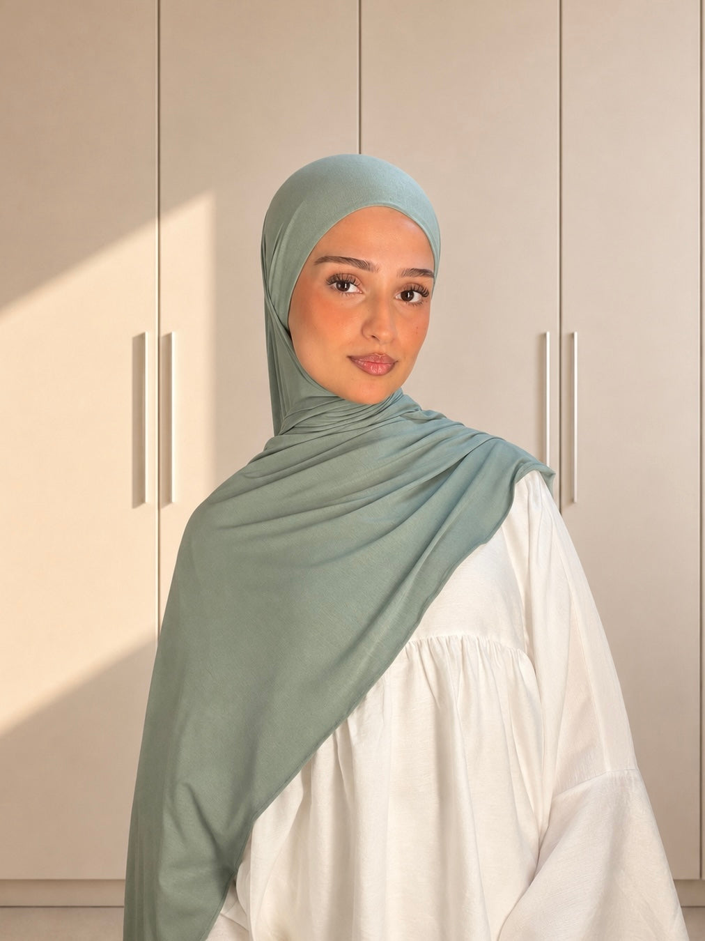 Premium jersey hijab with integrated bonnet