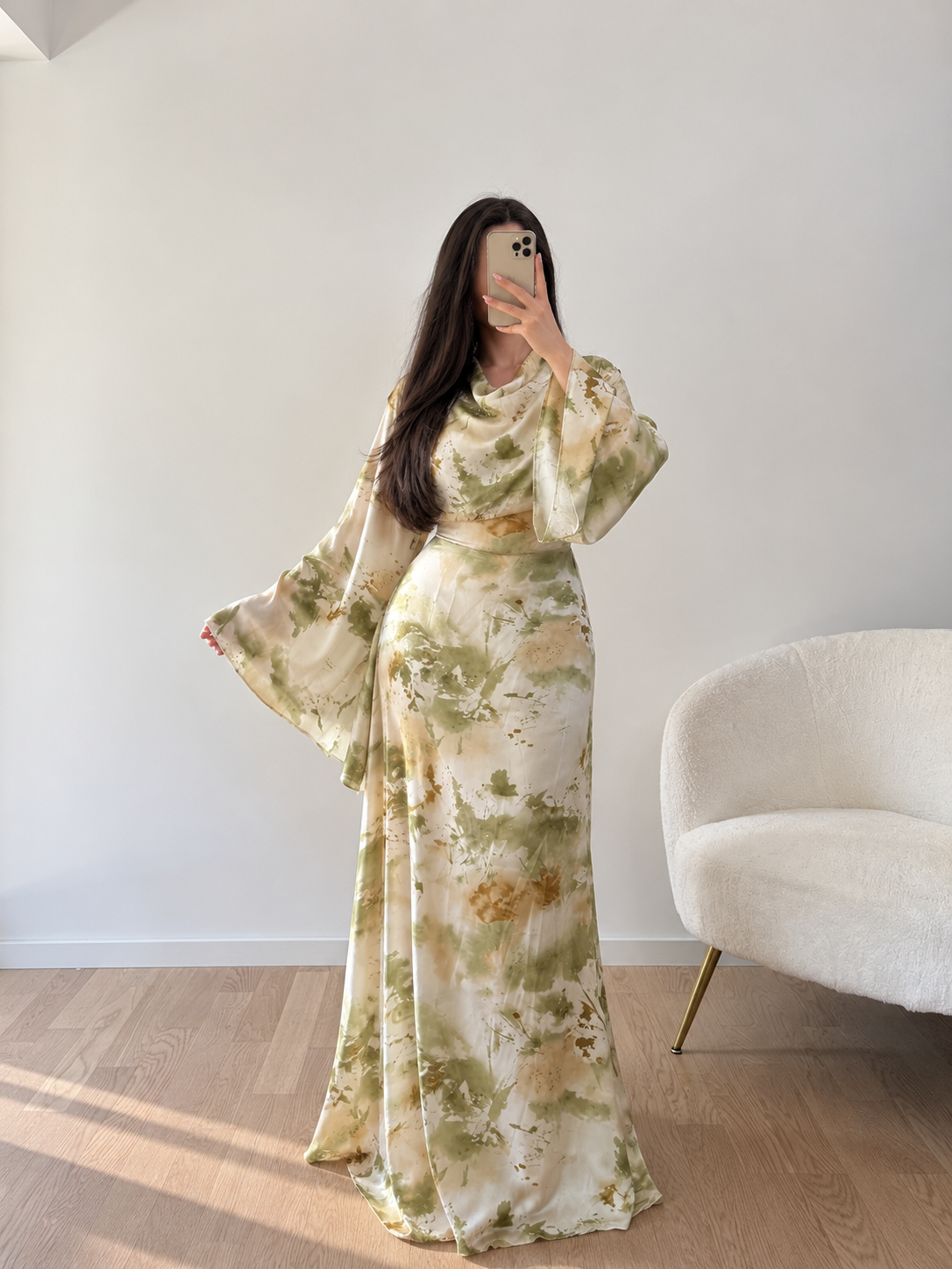 Maxikleid mit Aquarellmuster