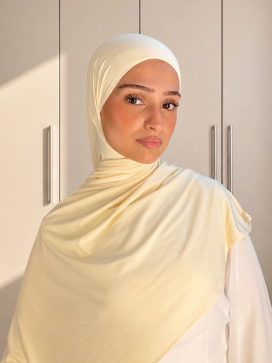 Premium jersey hijab with integrated bonnet