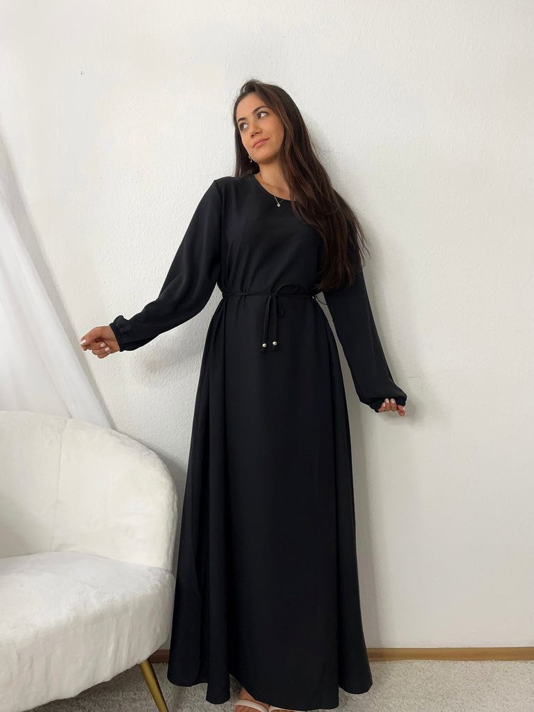 Abaya mit Taschen und Bindegürtel