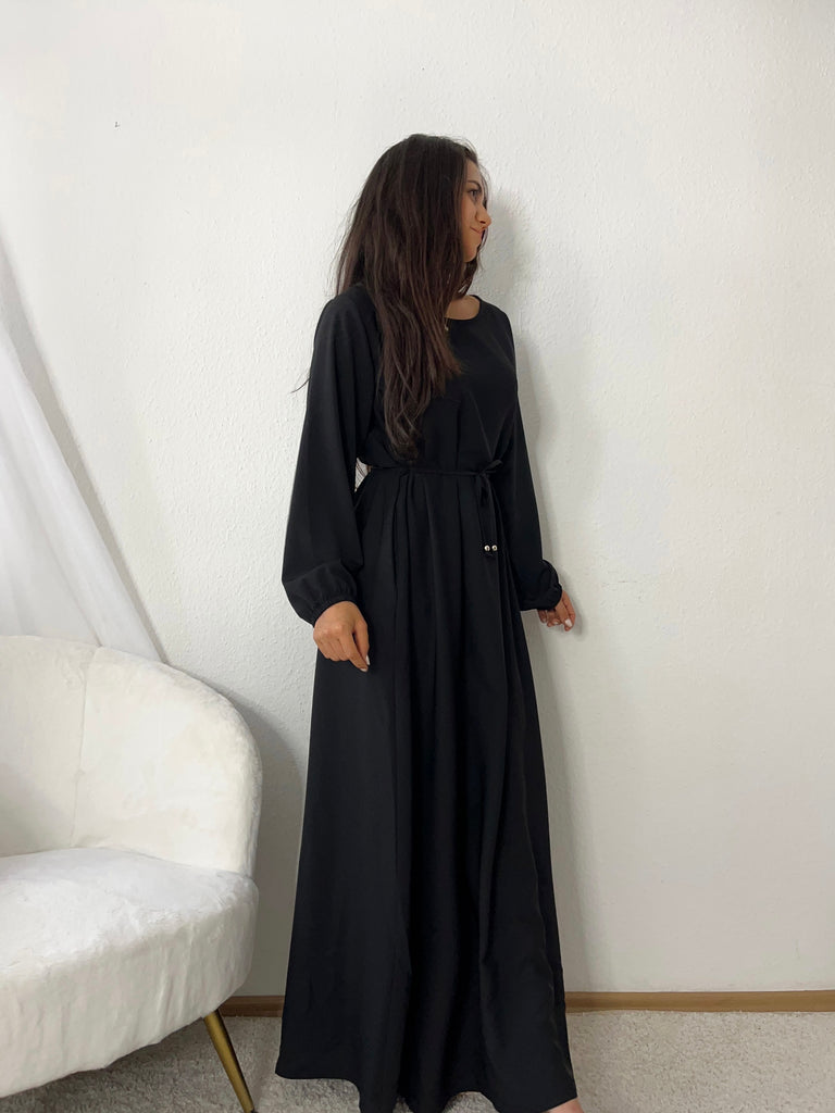 Abaya mit Taschen und Bindegürtel