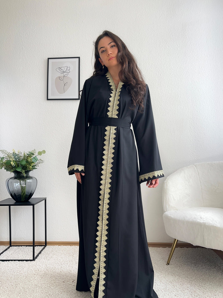 Abaya mit auffälliger Stickerei und Reißverschluss